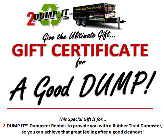 2 DUMP IT Dumpster Rentals St. Louis MO Gift Certificate